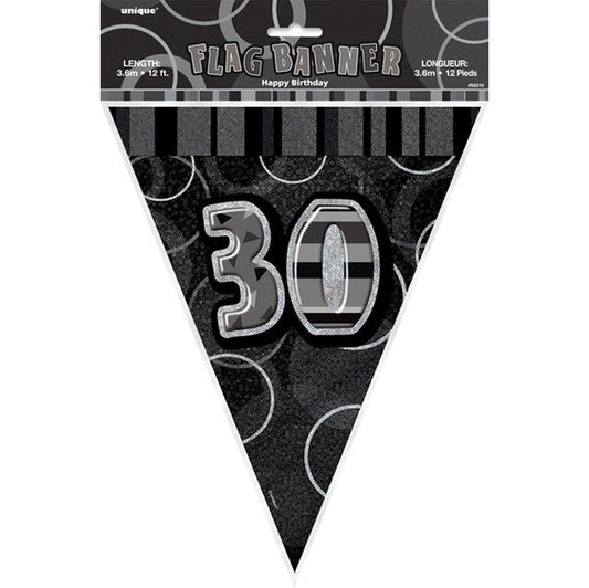 "30" Glitz Black Flag Banner - 3.65m