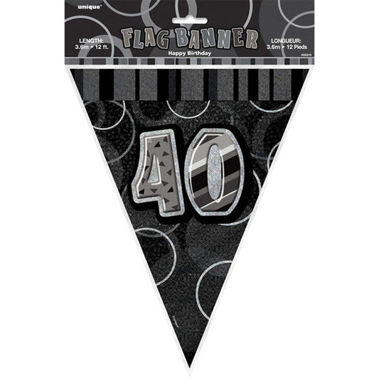 "40" Glitz Black Flag Banner - 3.65m