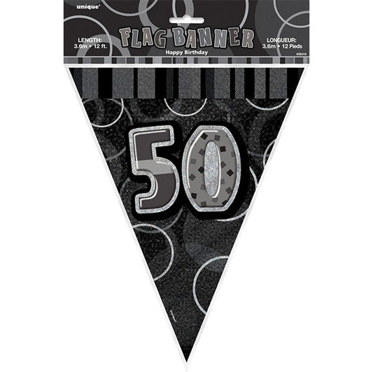 "50" Glitz Black Flag Banner - 3.65m