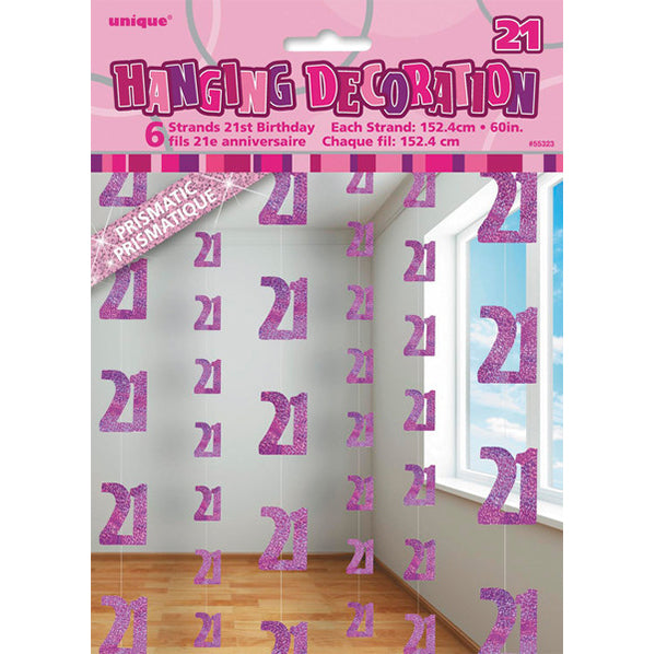 Glitz Pink "21" Hanging Decorations (Pack of 6)