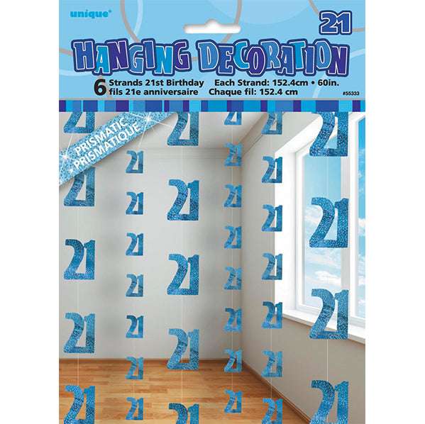 Glitz Blue "21" Hanging Decorations (Pack of 6)