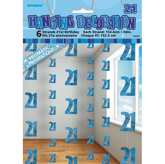 Glitz Blue "21" Hanging Decorations (Pack of 6)