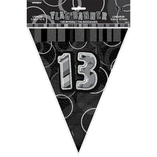 "13" Glitz Black Flag Banner - 3.65m