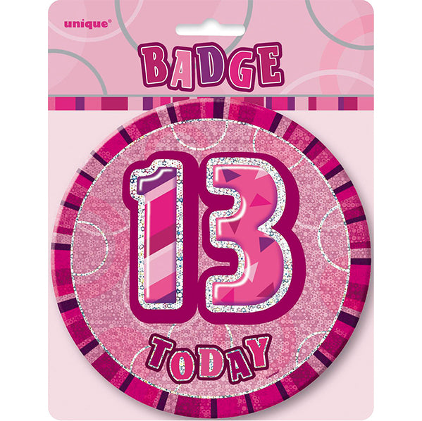 Glitz Pink Jumbo Birthday Badge - "13"