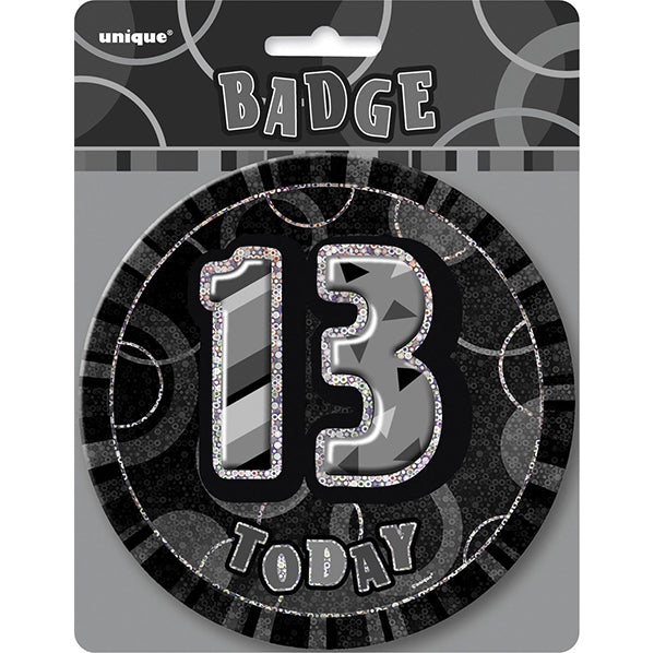 Glitz Black Jumbo Birthday Badge - "13"