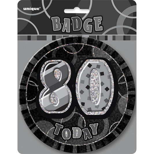 Glitz Black Jumbo Birthday Badge - "80"