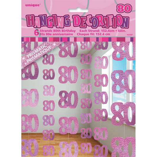 Glitz Pink "80" Hanging Decorations (Pack of 6)