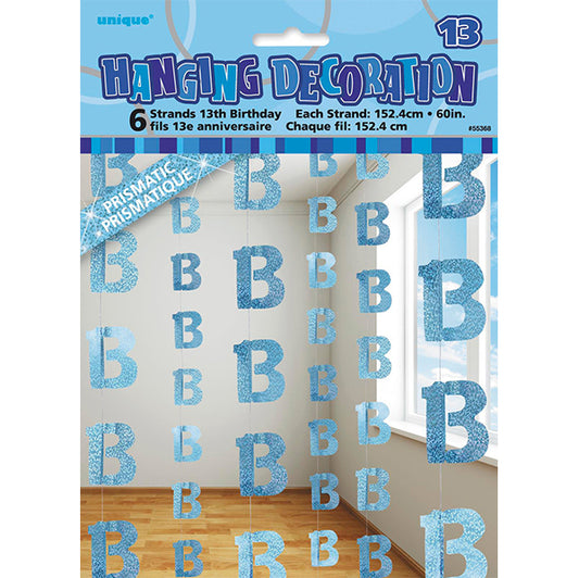 Glitz Blue "13" Hanging Decorations (Pack of 6)