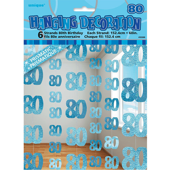 Glitz Blue "80" Hanging Decorations (Pack of 6)