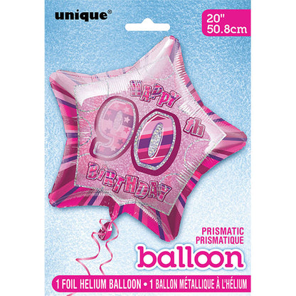 Glitz Pink Star "90" Foil Balloon 50cm