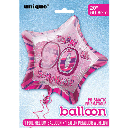 Glitz Pink Star "90" Foil Balloon 50cm