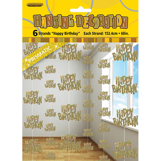 Glitz Gold "Happy Birthday" Hanging Decorations (Pack of 6)