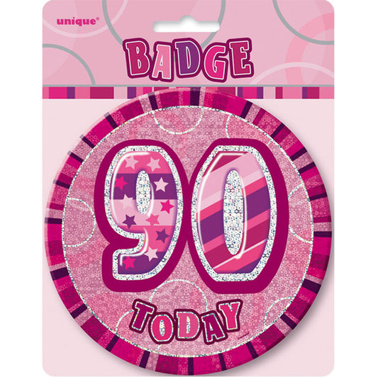 Glitz Pink Jumbo Birthday Badge - "90"