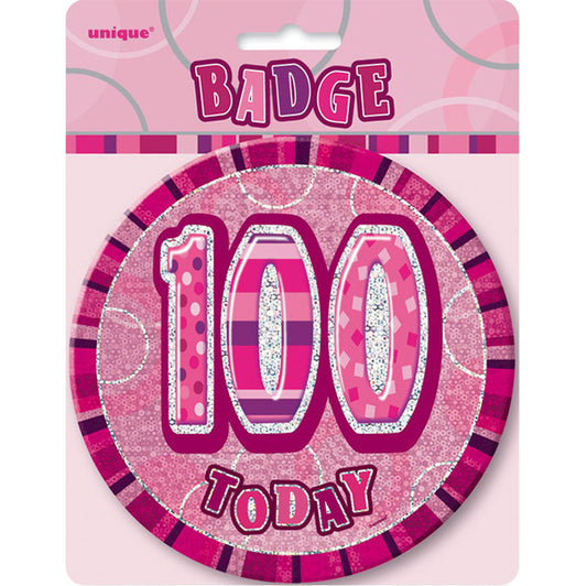 Glitz Pink Jumbo Birthday Badge - "100"