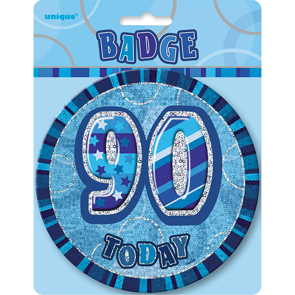 Glitz Blue Jumbo Birthday Badge - "90"