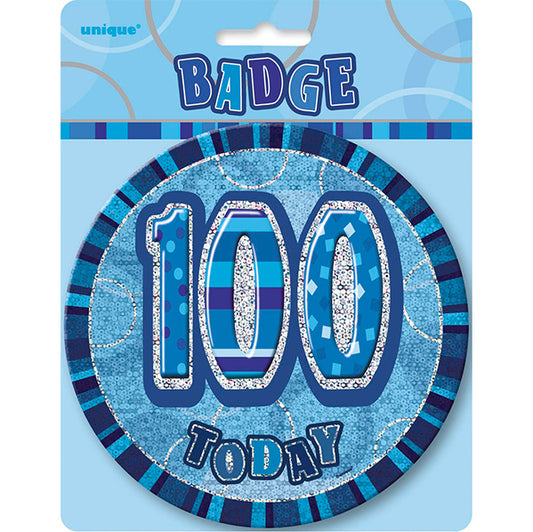 Glitz Blue Jumbo Birthday Badge - "100"