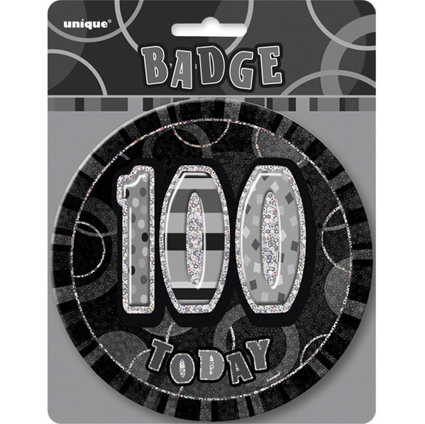 Glitz Black Jumbo Birthday Badge - "100"