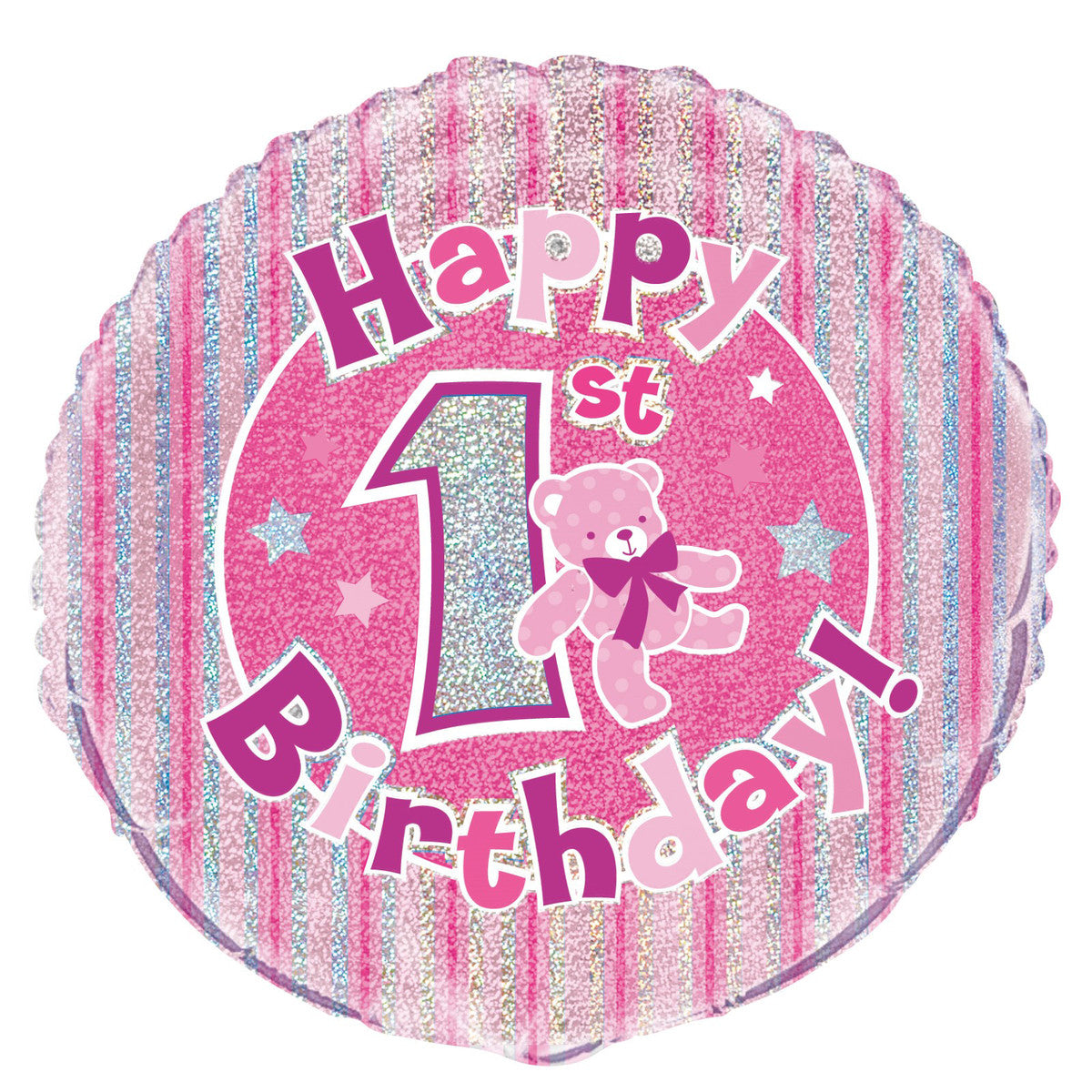 1st Birthday Pink Foil Prismatic Balloon 45cm