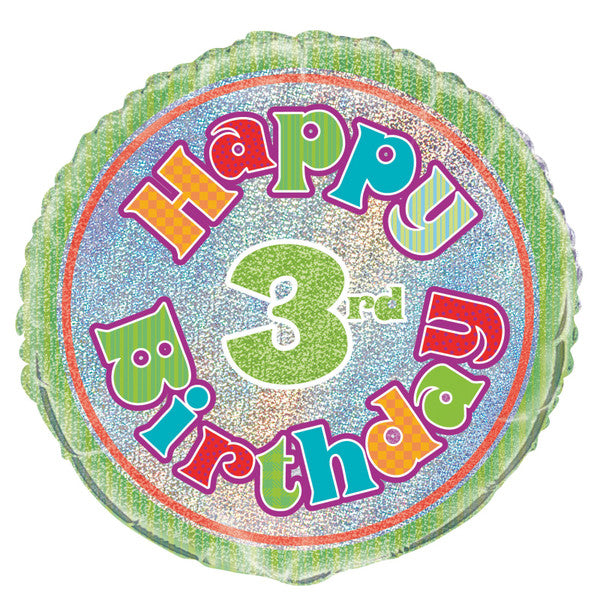 3rd Birthday Foil Prismatic Balloon 45cm