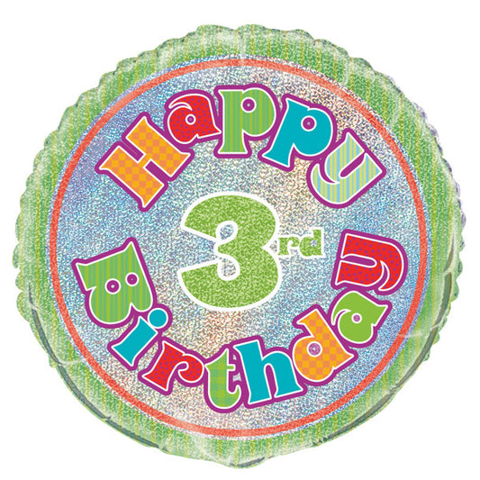 3rd Birthday Foil Prismatic Balloon 45cm