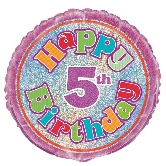 5th Birthday Foil Prismatic Balloon 45cm