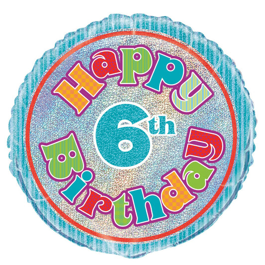 6th Birthday Foil Prismatic Balloon 45cm