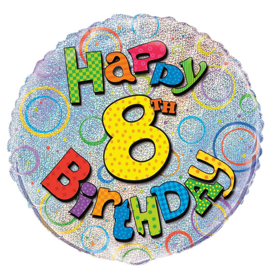 8th Birthday Foil Prismatic Balloon 45cm