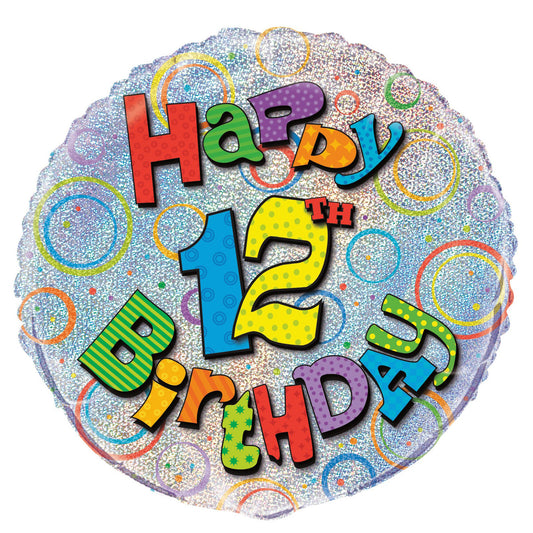 12th Birthday Foil Prismatic Balloon 45cm