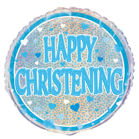 Blue Christening Foil Prismatic Balloon 45cm