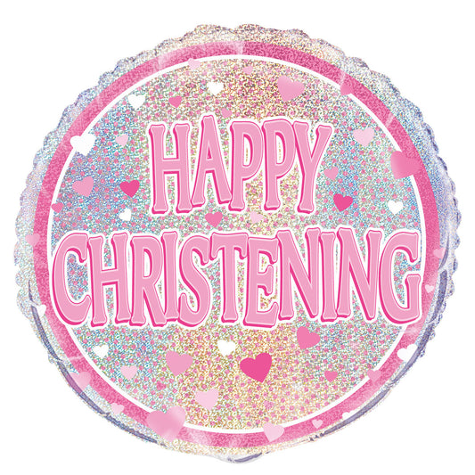 Pink Christening Foil Prismatic Balloon 45cm