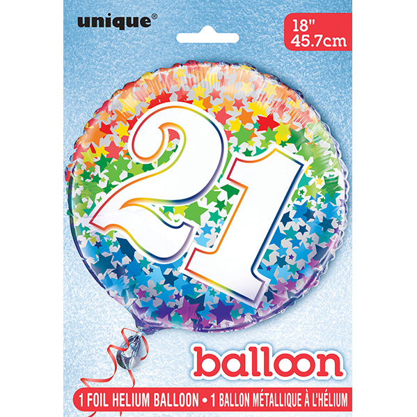 Rainbow Stars "21" Foil Balloon 45cm