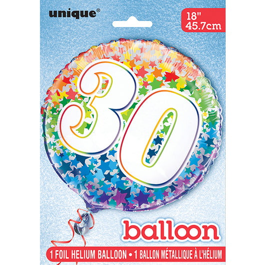 Rainbow Stars "30" Foil Balloon 45cm