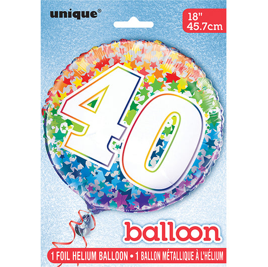 Rainbow Stars "40" Foil Balloon 45cm