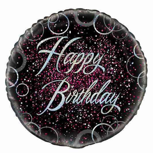 Black & Pink Glitz "Happy Birthday" Foil Balloon 45cm