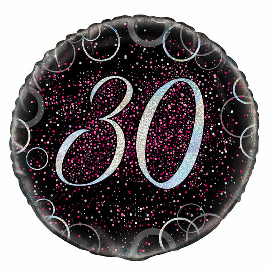 Black & Pink Glitz "30" Foil Balloon 45cm