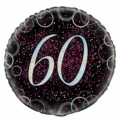 Black & Pink Glitz "60" Foil Balloon 45cm