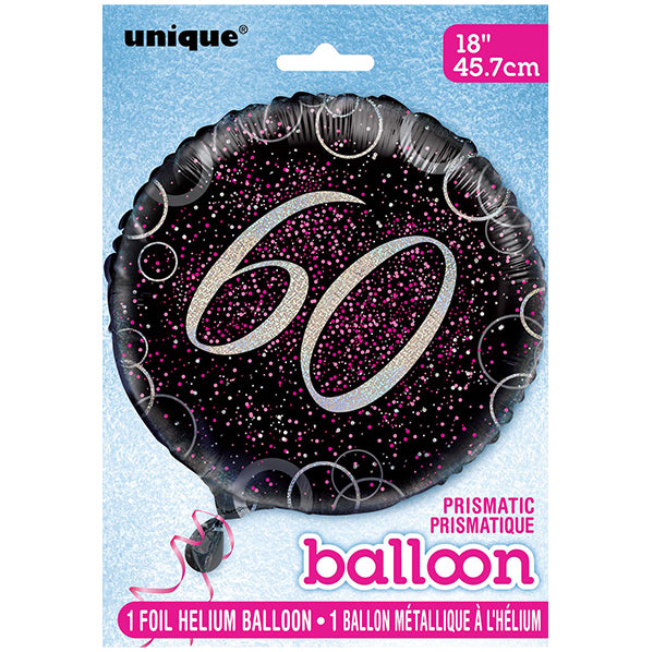 Black & Pink Glitz "60" Foil Balloon 45cm