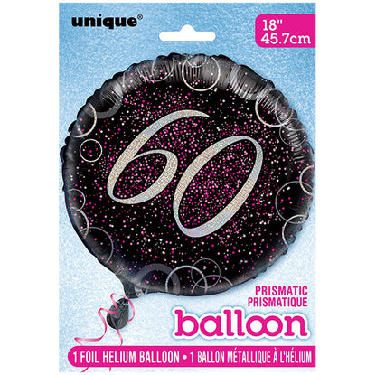 Black & Pink Glitz "60" Foil Balloon 45cm