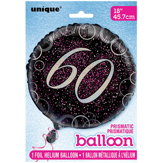 Black & Pink Glitz "60" Foil Balloon 45cm