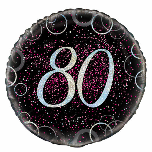 Black & Pink Glitz "80" Foil Balloon 45cm