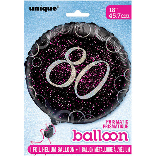 Black & Pink Glitz "80" Foil Balloon 45cm