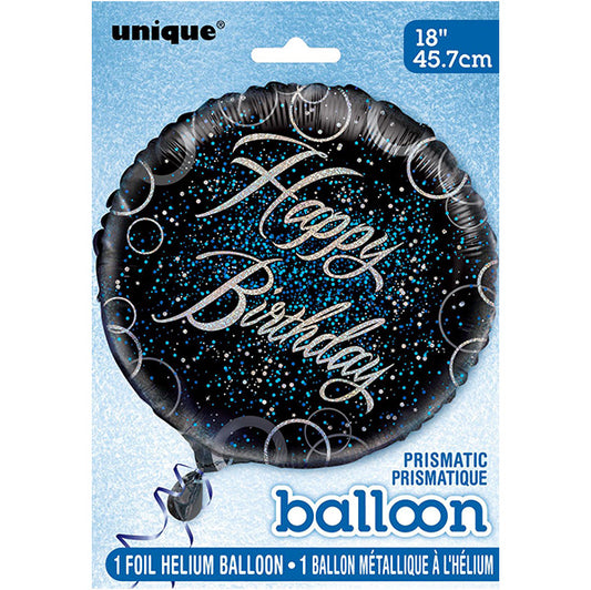 Black & Blue Glitz "Happy Birthday" Foil Balloon 45cm