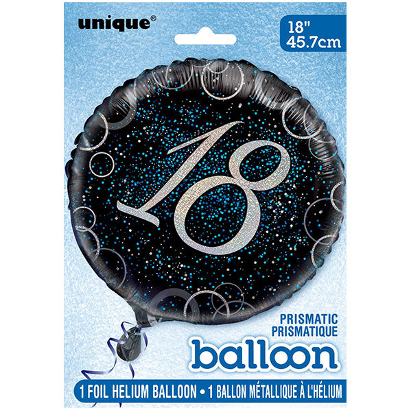 Black & Blue Glitz "18" Foil Balloon 45cm