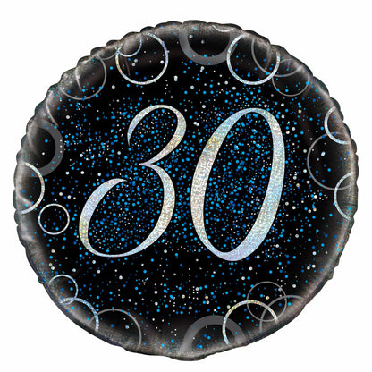 Black & Blue Glitz "30" Foil Balloon 45cm