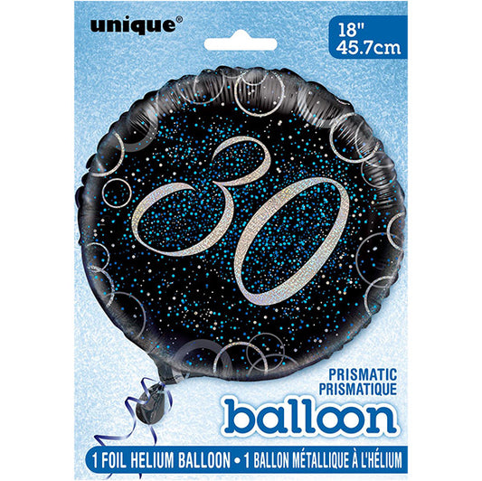 Black & Blue Glitz "30" Foil Balloon 45cm