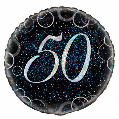 Black & Blue Glitz "50" Foil Balloon 45cm