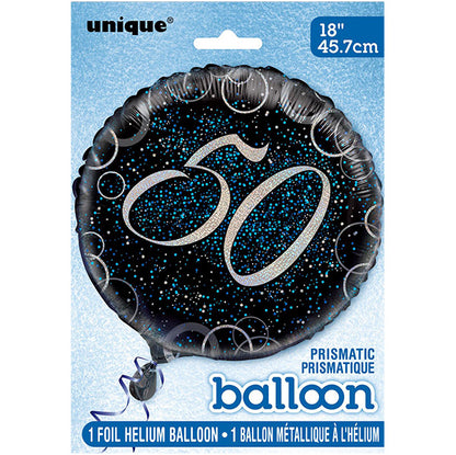 Black & Blue Glitz "50" Foil Balloon 45cm