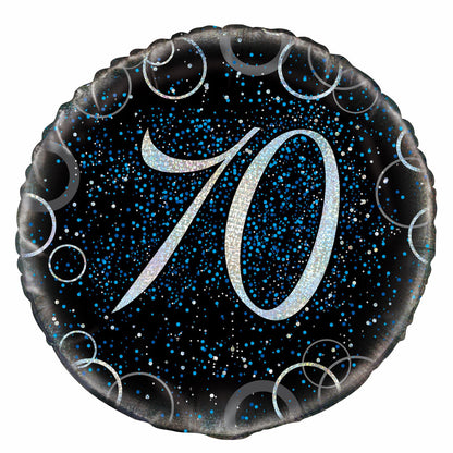 Black & Blue Glitz "70" Foil Balloon 45cm