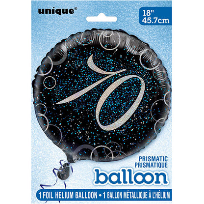 Black & Blue Glitz "70" Foil Balloon 45cm