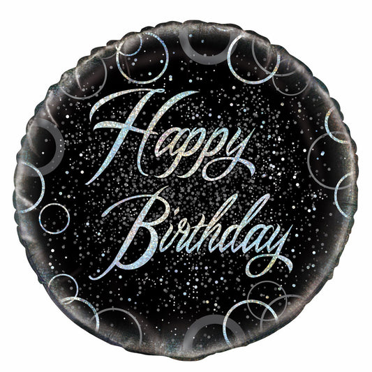 Black & Silver Glitz "Happy Birthday" Foil Balloon 45cm